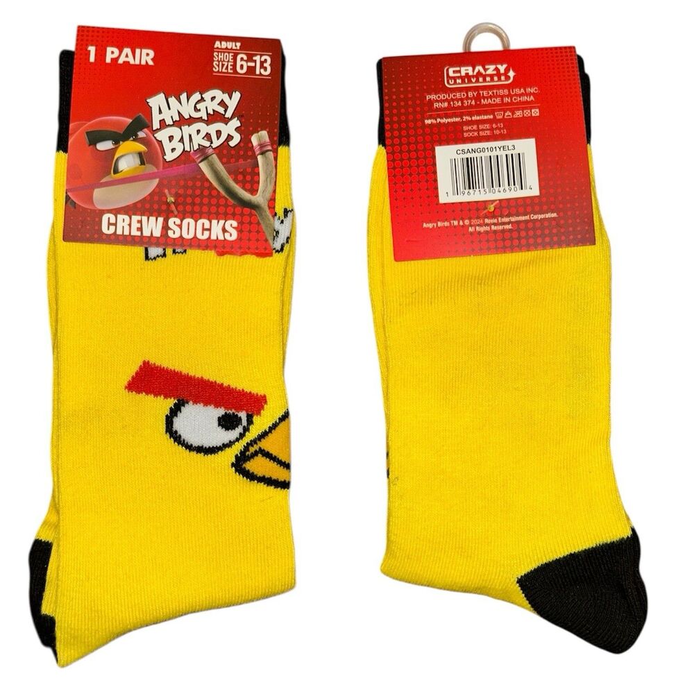 1x Angry Birds Novelty Fun Crew Socks Size 6-13